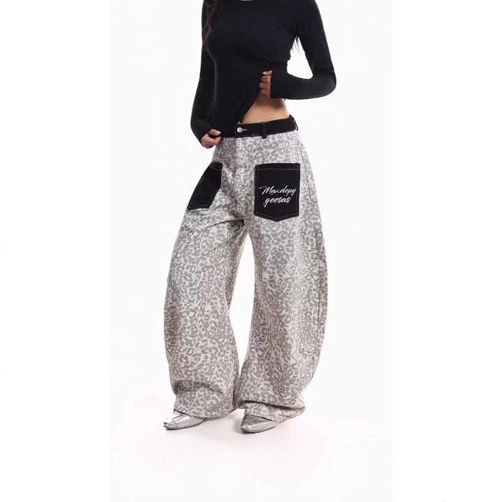 Damen Weitgeschnittene Hose mit Tierfell-Muster Drune