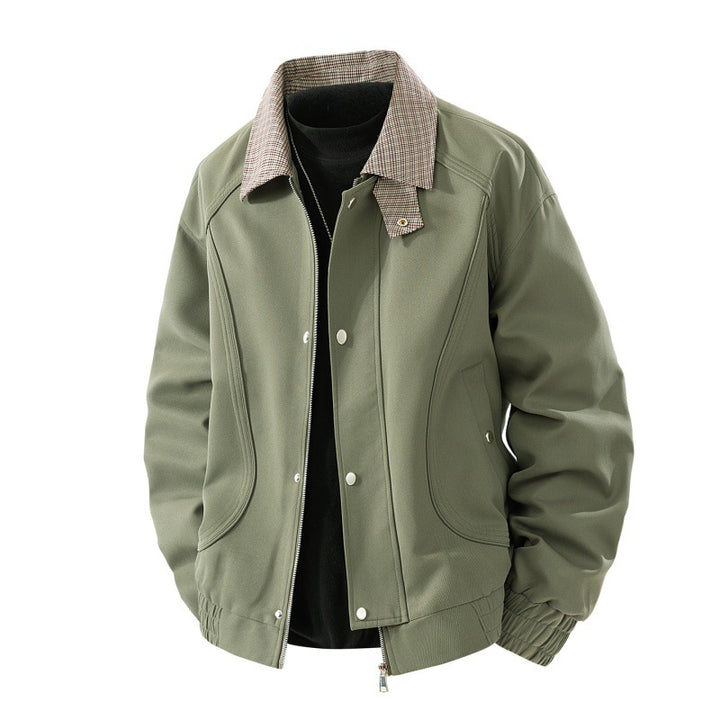 Herren leichte Harringtonjacke im Veloursleder‑Look mit Hemdkragen, durchgehendem Reißverschluss und elastischem Saum Drune