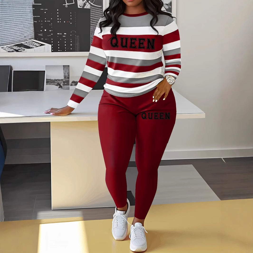 Damen Sportliches Zweiteiler-Set mit gestreiftem Oberteil und leggings Drune