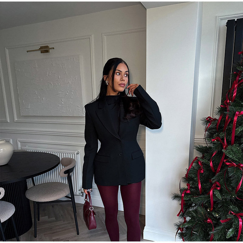 Damen eleganter Blazer mit übergroßem Schnitt und strukturierten Akzenten Drune