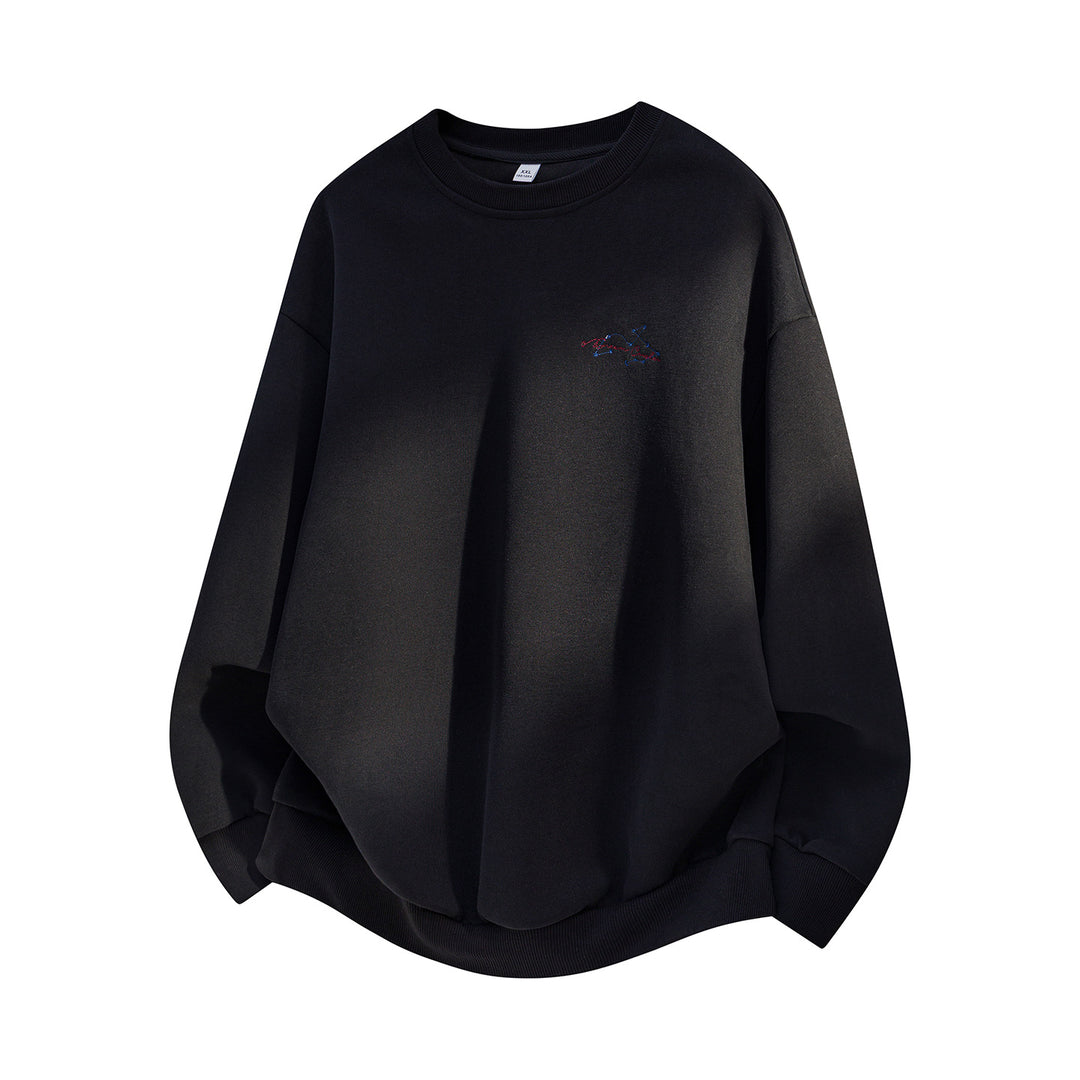 Unisex Oversize Baumwoll-Sweatshirt mit Rundhalsausschnitt, feiner Bruststickerei und elastischem Saum Drune