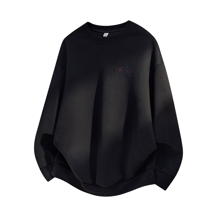Unisex Oversize Baumwoll-Sweatshirt mit Rundhalsausschnitt, feiner Bruststickerei und elastischem Saum Drune
