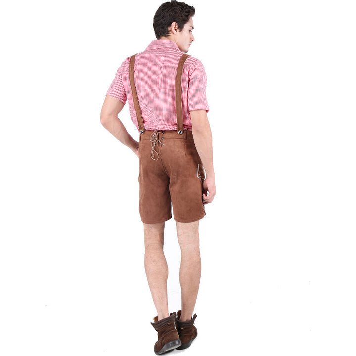 Herren nan Trachtenlederhose kurz mit Latzträgern und filigraner Stickerei Drune