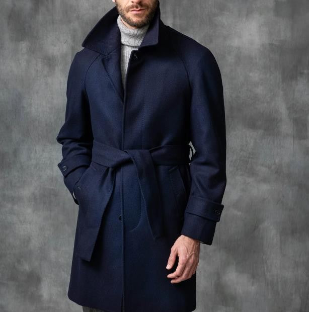 Herren eleganter Mantel mit Gürtel und klassischem Revers Drune