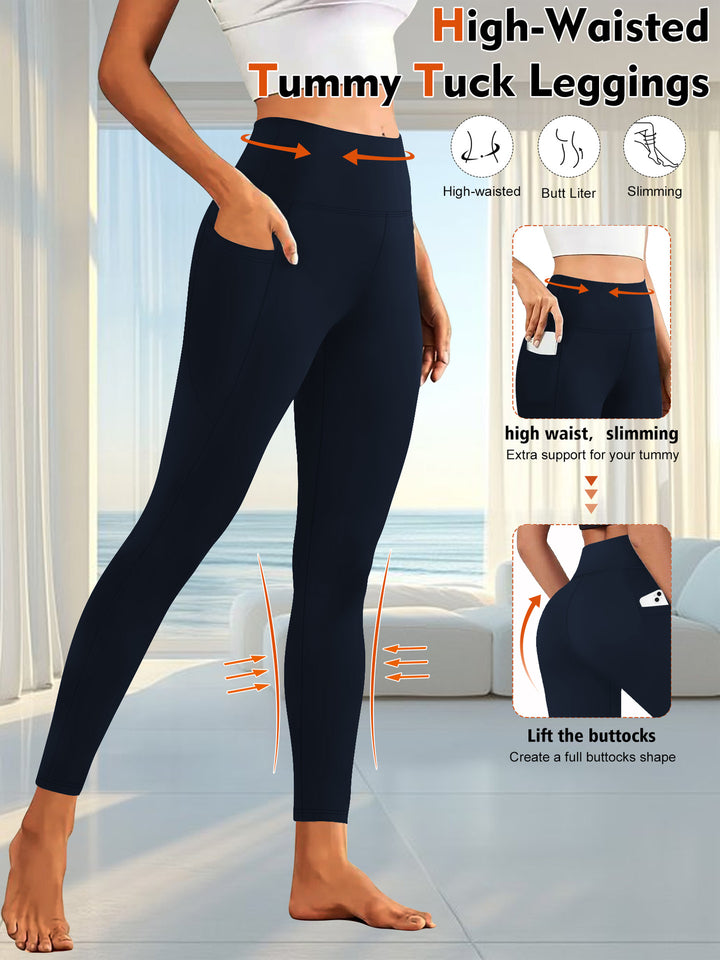 Damen High-Waist Sportleggings mit seitlicher Handytasche und formendem Kompressionsstoff Drune