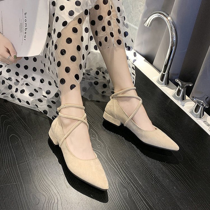 Damen elegante Ballerinas mit klassischem Riemchen-Design und komfortablem Blockabsatz Drune