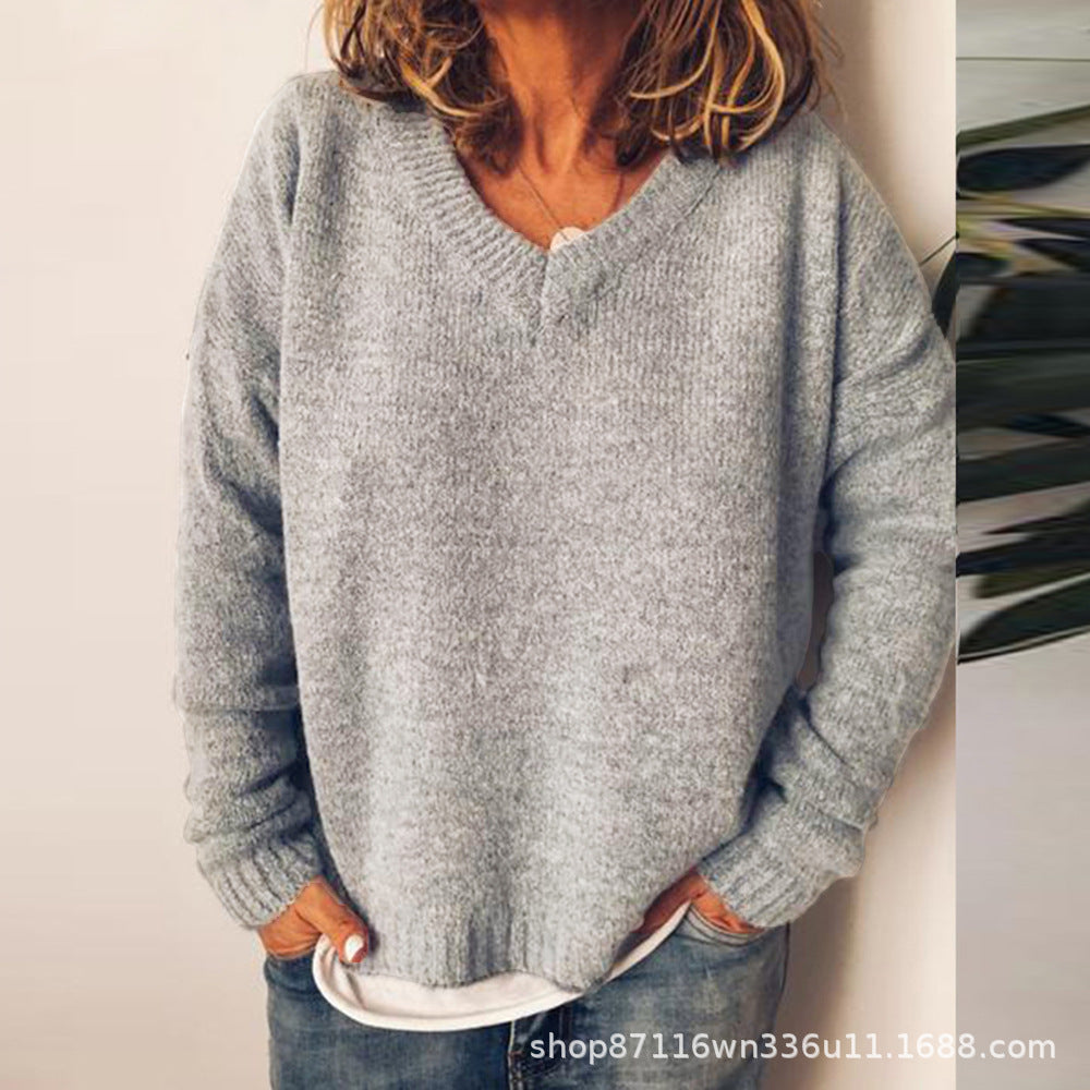 Damen V-Ausschnitt Pullover aus weichem Strick Drune