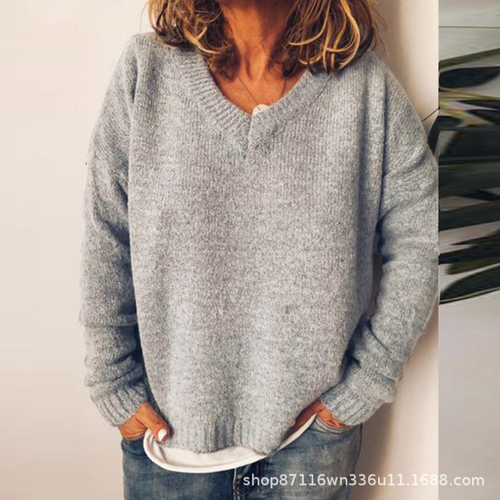Damen V-Ausschnitt Pullover aus weichem Strick Drune