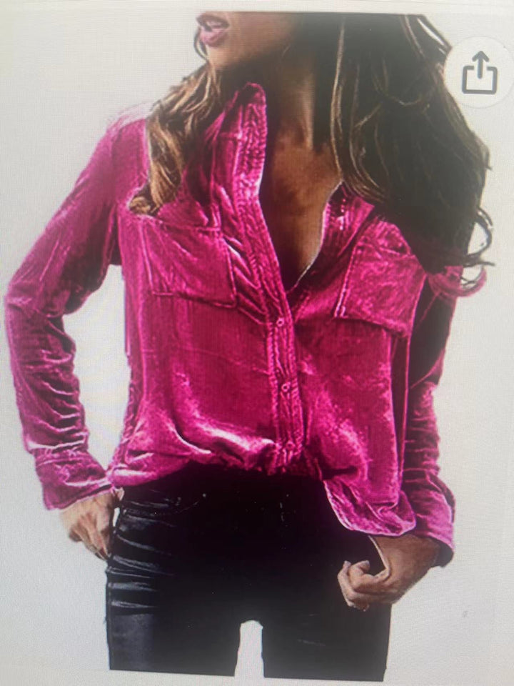 Damen Satin Bluse mit dekorativen Brusttaschen Drune