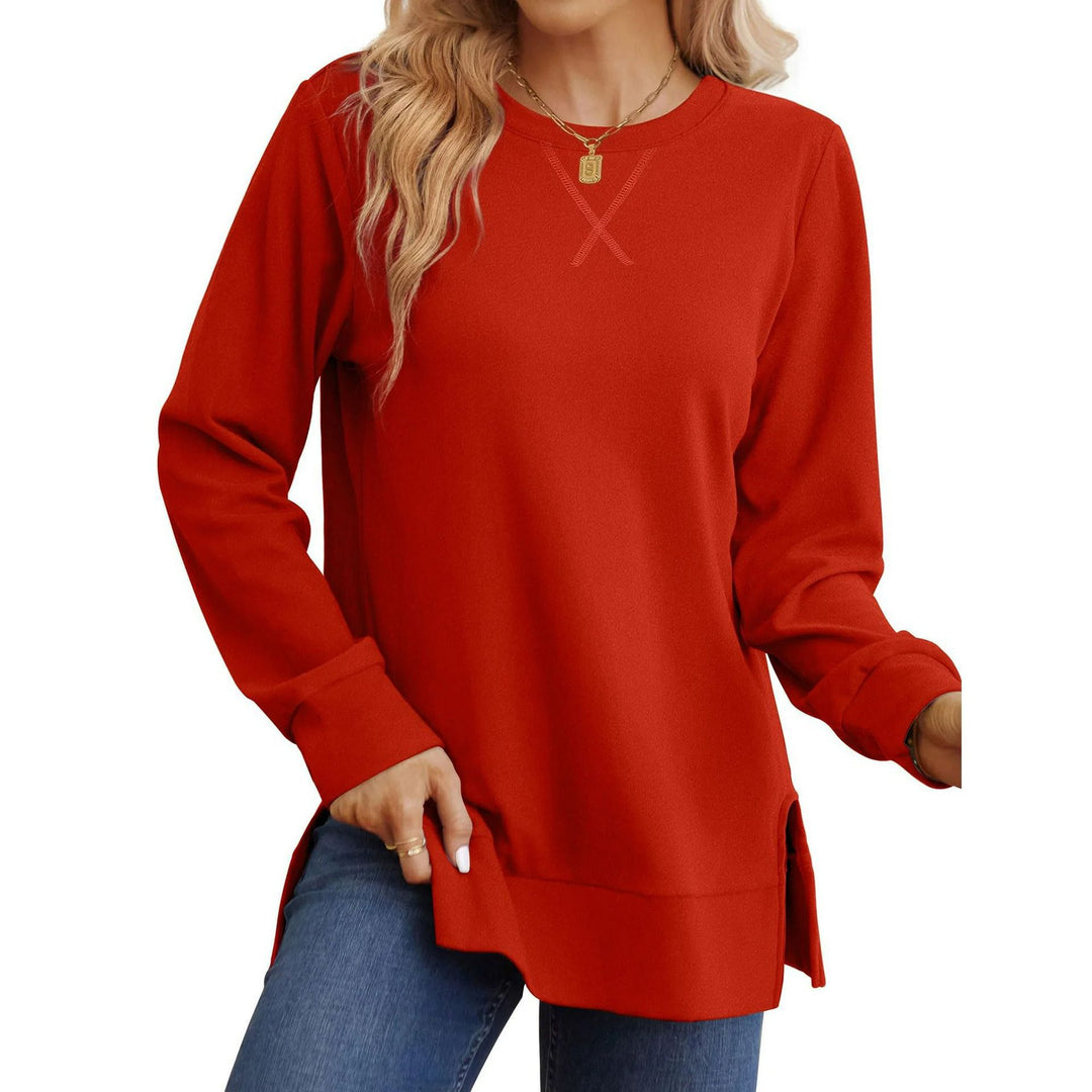 Damen Bequemer Langarm-Sweater mit Seitenschlitzen Drune
