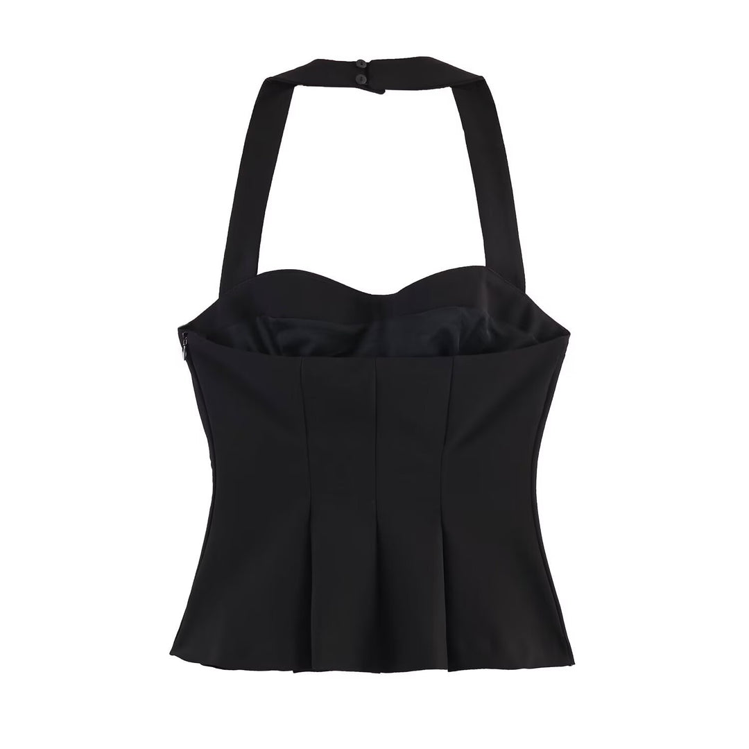 Damen Haltertop mit elegantem Taillenschnitt und feinen Plisseedetails Drune