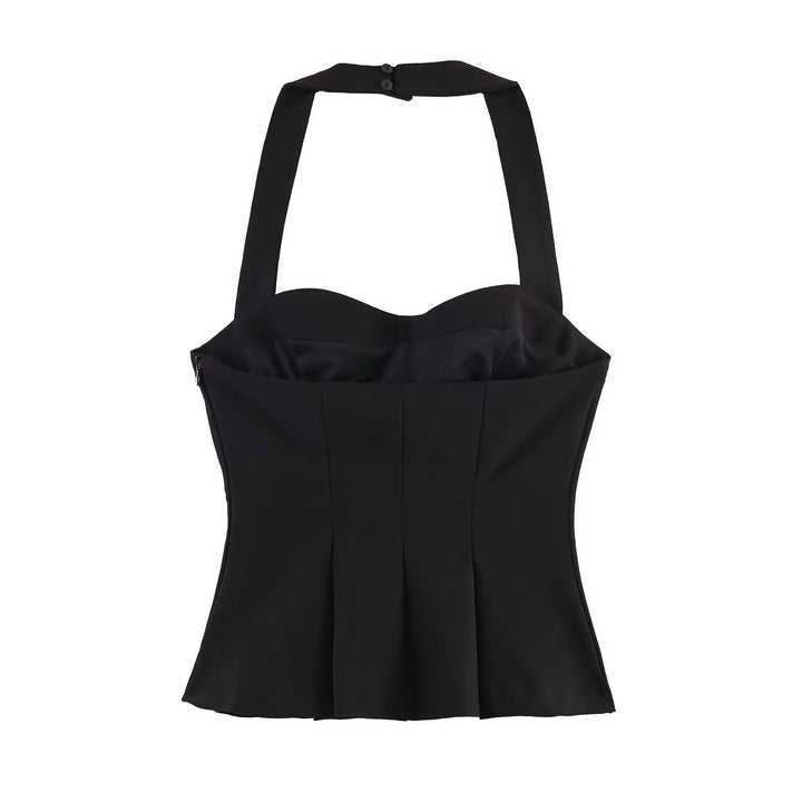 Damen Haltertop mit elegantem Taillenschnitt und feinen Plisseedetails Drune