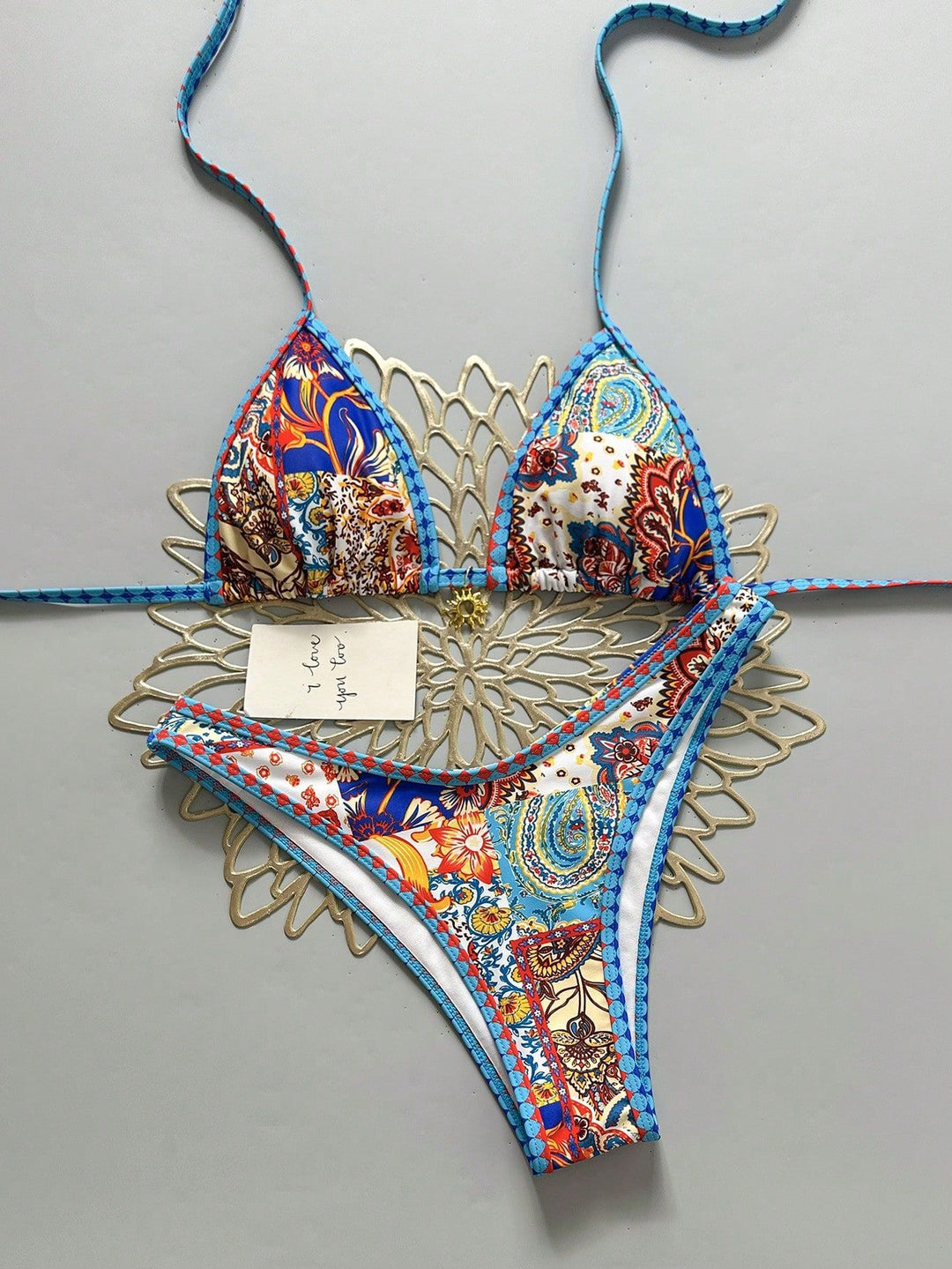 Damen Triangel-Bikini mit floralem Muster und raffinierten Details Drune