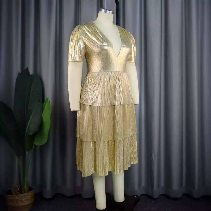 Damen Glänzendes Abendkleid mit voluminösem Rüschendesign Drune
