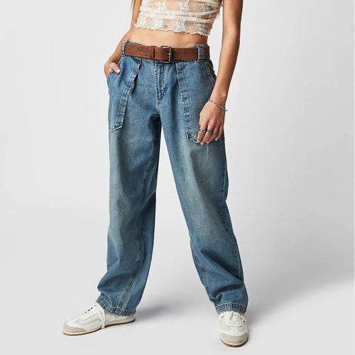 Damen weite Cargo-Jeans mit einzigartigen Taschen und lässigem Schnitt Drune