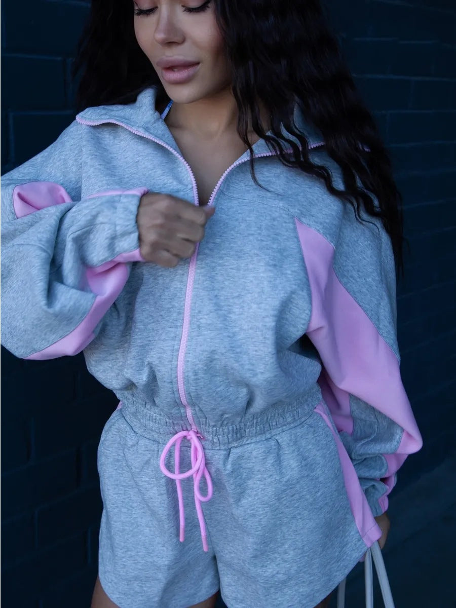 Damen lässige Sportjacke und Shorts-Set Drune