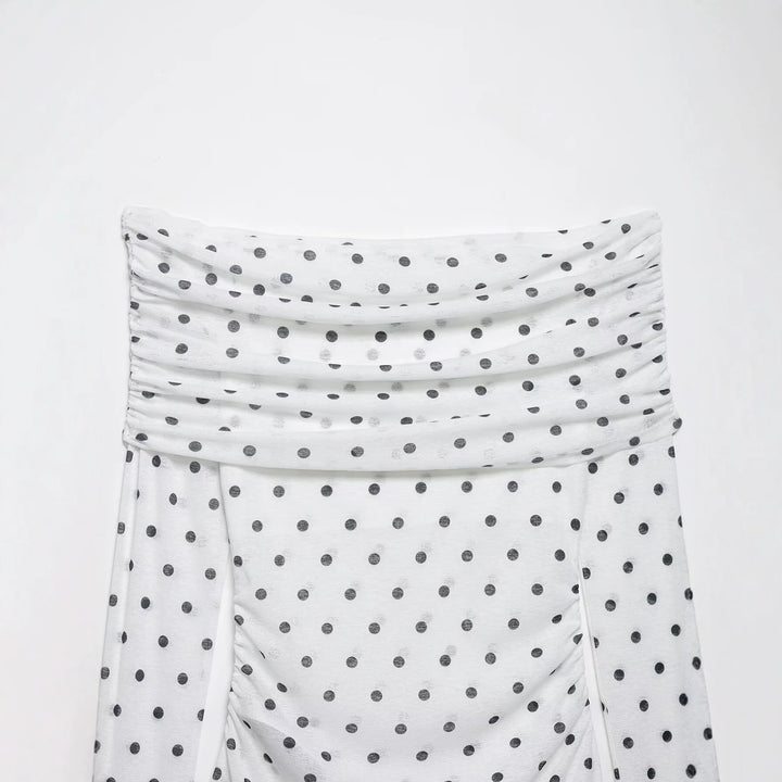 Damen Schulterfreies Langarm-Top mit Wasserfallkragen und Polka-Dot-Print Drune