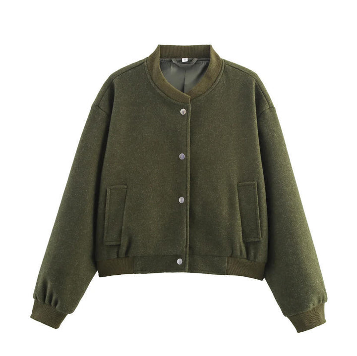 Damen 70+ kurze Wollmix‑Blousonjacke mit Reißverschluss, Hemdkragen und Pattentaschen Drune