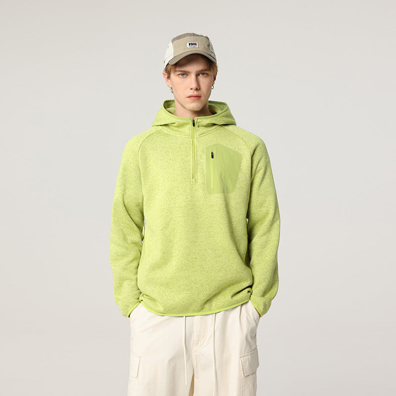 Damen Fleece-Halbzip Kapuzenpullover mit Brust-Zip-Tasche und relaxed Oversize-Schnitt Drune