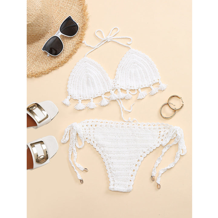 Damen Häkel-Bikini-Set mit verspielten Fransen und verstellbaren Bindebändern Drune