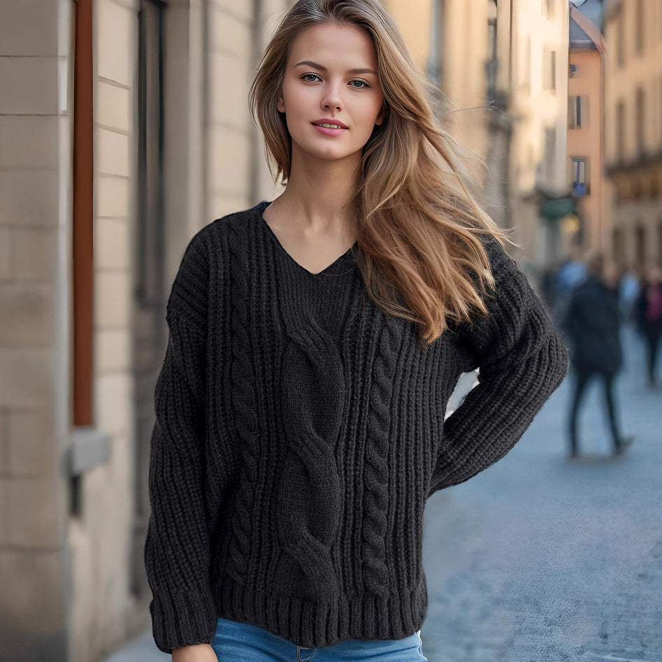 Damen Grobstrickpullover mit kreativem Zopfdesign und lässigem Schnitt Drune