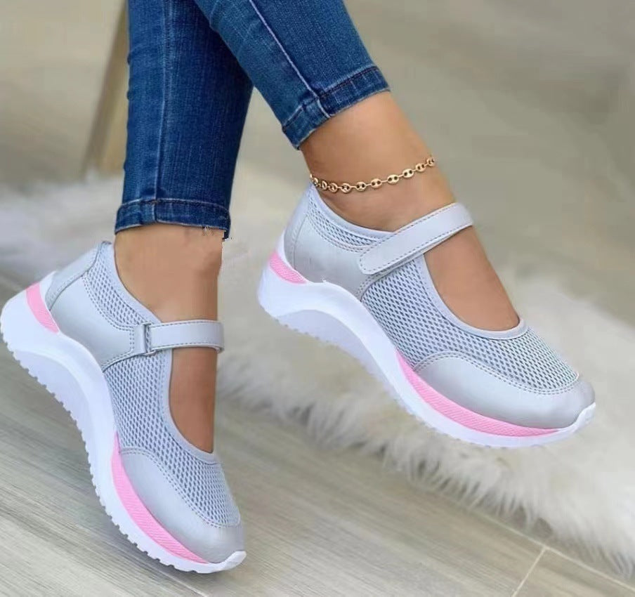 Damen Atmungsaktive Mary-Jane Sneaker mit Klettverschluss und Keilsohle Drune