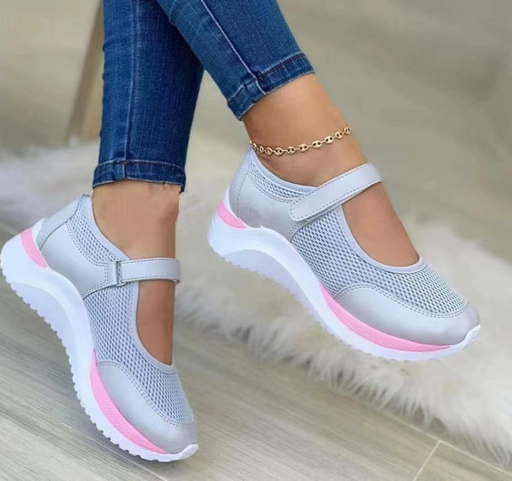 Damen Atmungsaktive Mary-Jane Sneaker mit Klettverschluss und Keilsohle Drune