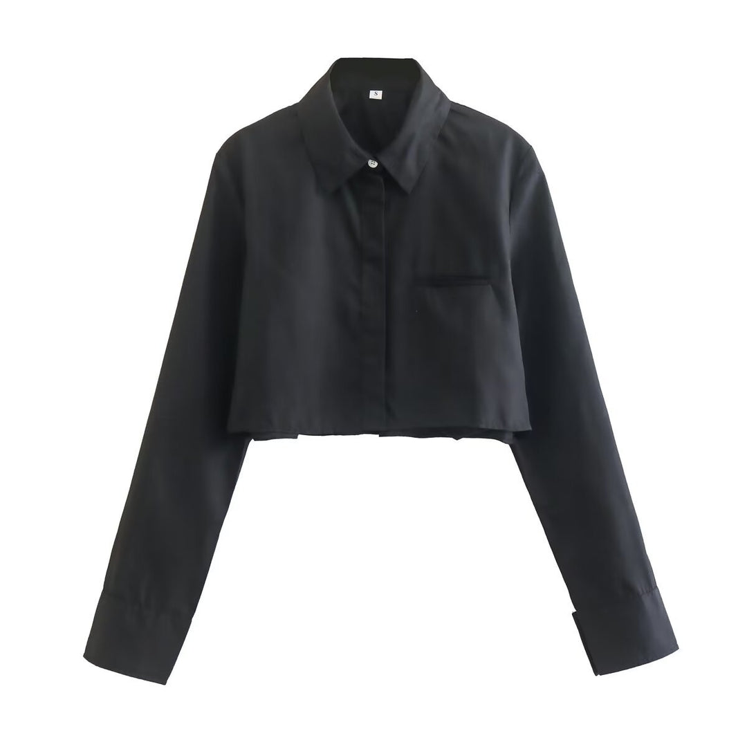 Damen nan kurze Hemdbluse mit klassischem Kragen, verdeckter Knopfleiste und Brusttasche Drune
