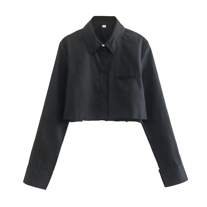 Damen nan kurze Hemdbluse mit klassischem Kragen, verdeckter Knopfleiste und Brusttasche Drune
