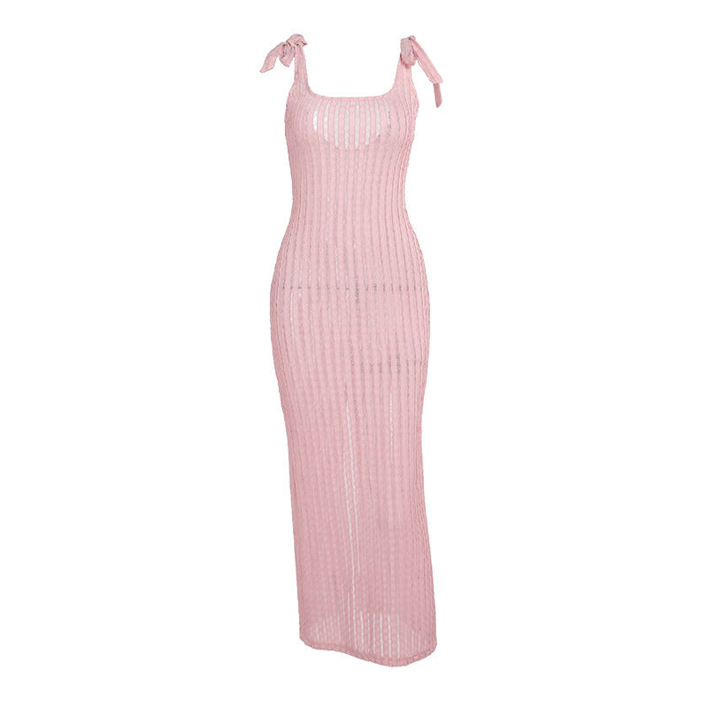 Damen Maxikleid mit feinen Streifen und dekorativen Trägern Drune