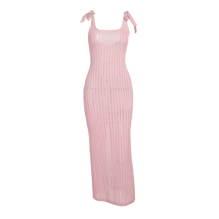 Damen Maxikleid mit feinen Streifen und dekorativen Trägern Drune