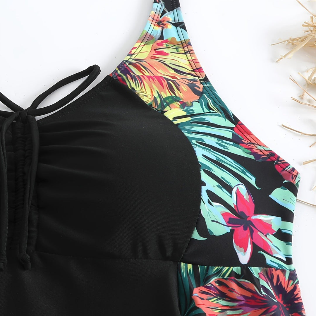 Damen Sportliches Badeanzug-Set mit floralem Seiteneinsatz Drune