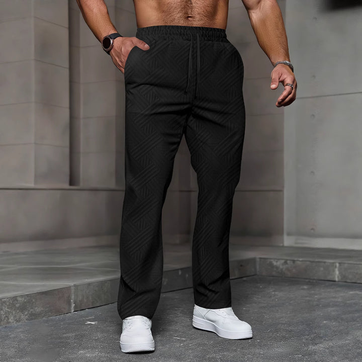Herren nan strukturierte Relax-Jogginghose mit geometrischem Jacquard, elastischem Tunnelzug und geradem Bein Drune