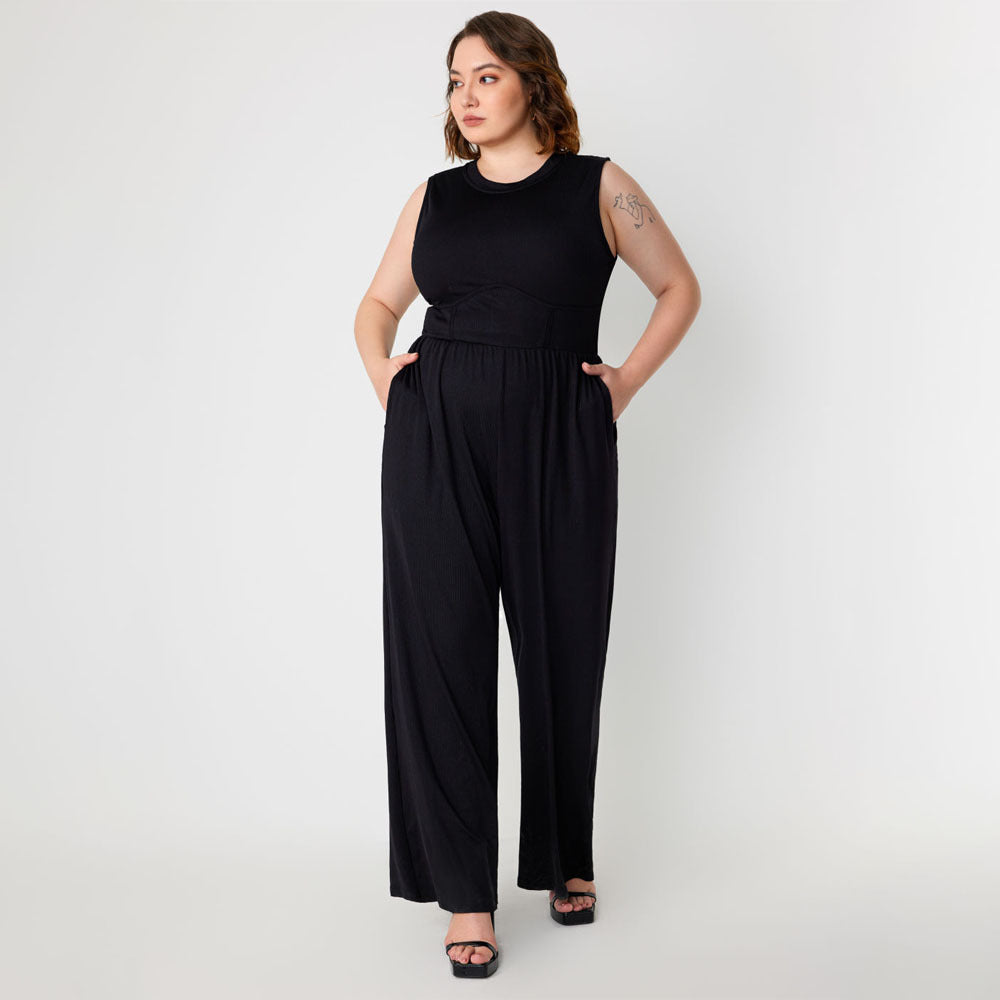 Damen Jumpsuit mit elegantem schulterfreiem Design und praktischen Seitentaschen Drune