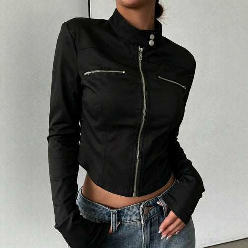 Damen Taillierte Bonded-Canvas-Bikerjacke mit Stehkragen und Brust-Reißverschlüssen Drune