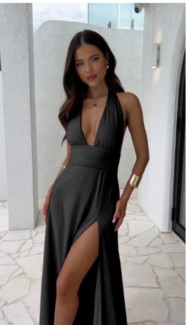 Damen Halfter Maxikleid mit hohem Beinschlitz und figurbetontem Schnitt Drune