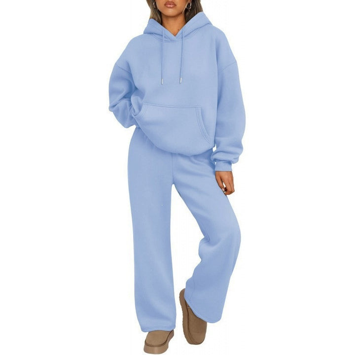 Damen Oversized Hoodie-Set mit Kängurutasche und weiter Palazzohose Drune