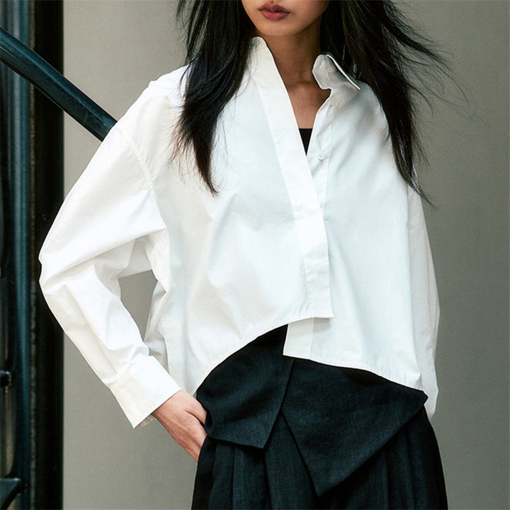 Damen Asymmetrische Cropped-Bluse aus Baumwoll-Popeline im Oversize-Schnitt Drune
