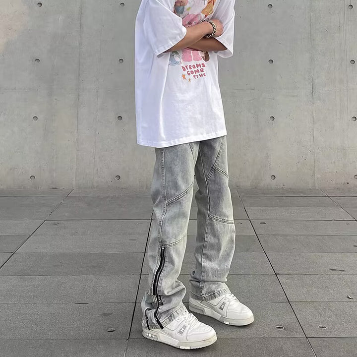 Herren Modische Denim Jeans mit kreativen Reißverschluss-Details Drune