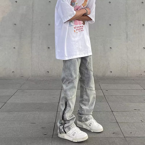 Herren Modische Denim Jeans mit kreativen Reißverschluss-Details Drune