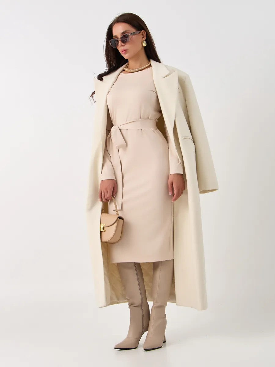 Drune | Rundhalsausschnitt Langarm Knoten Taille Pullover Kleid