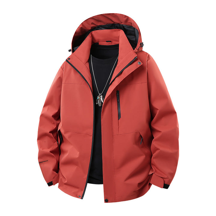 Herren Technische Softshell‑Regenjacke mit verschweißten Nähten, verstellbarer Kapuze und wasserabweisenden Reißverschlüssen Drune