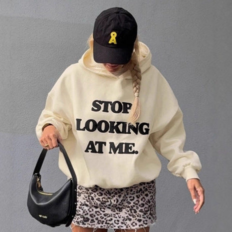 Damen lässiger Kapuzenpullover mit auffälligem Schriftzug Drune