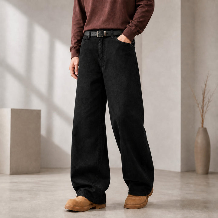 Herren Weite Baumwoll-Jeans mit hohem Bund und Five-Pocket-Design Drune