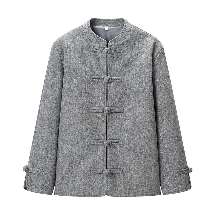 Damen Oversize Wollmix-Jacke mit Mandarinkragen und Knebelverschlüssen Drune