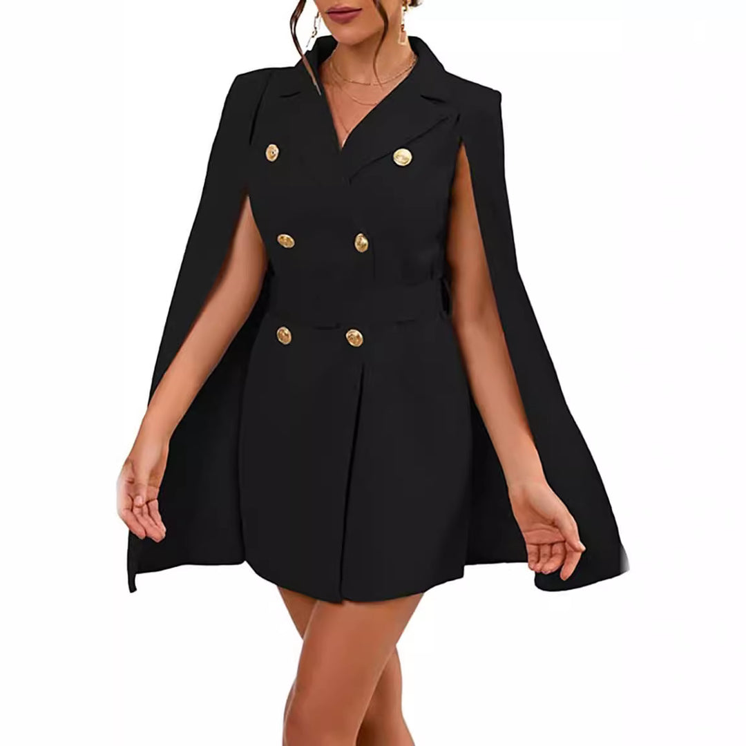 Damen Kurzblazerkleid mit Cape-Ärmeln und doppelreihiger Zierknopfleiste Drune