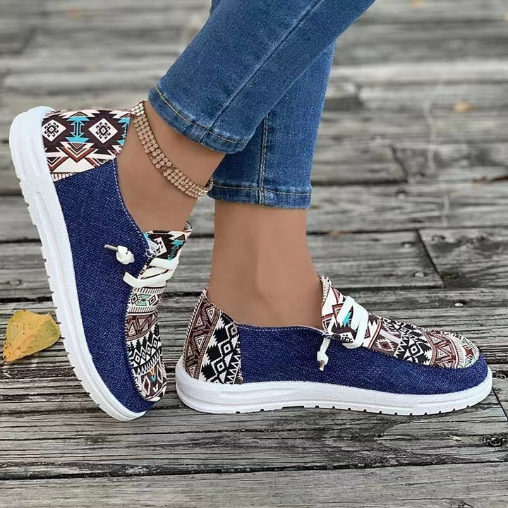 Damen Aztekische Slip-On Sneakers mit Strickoberteil und Mokassin-Naht Drune