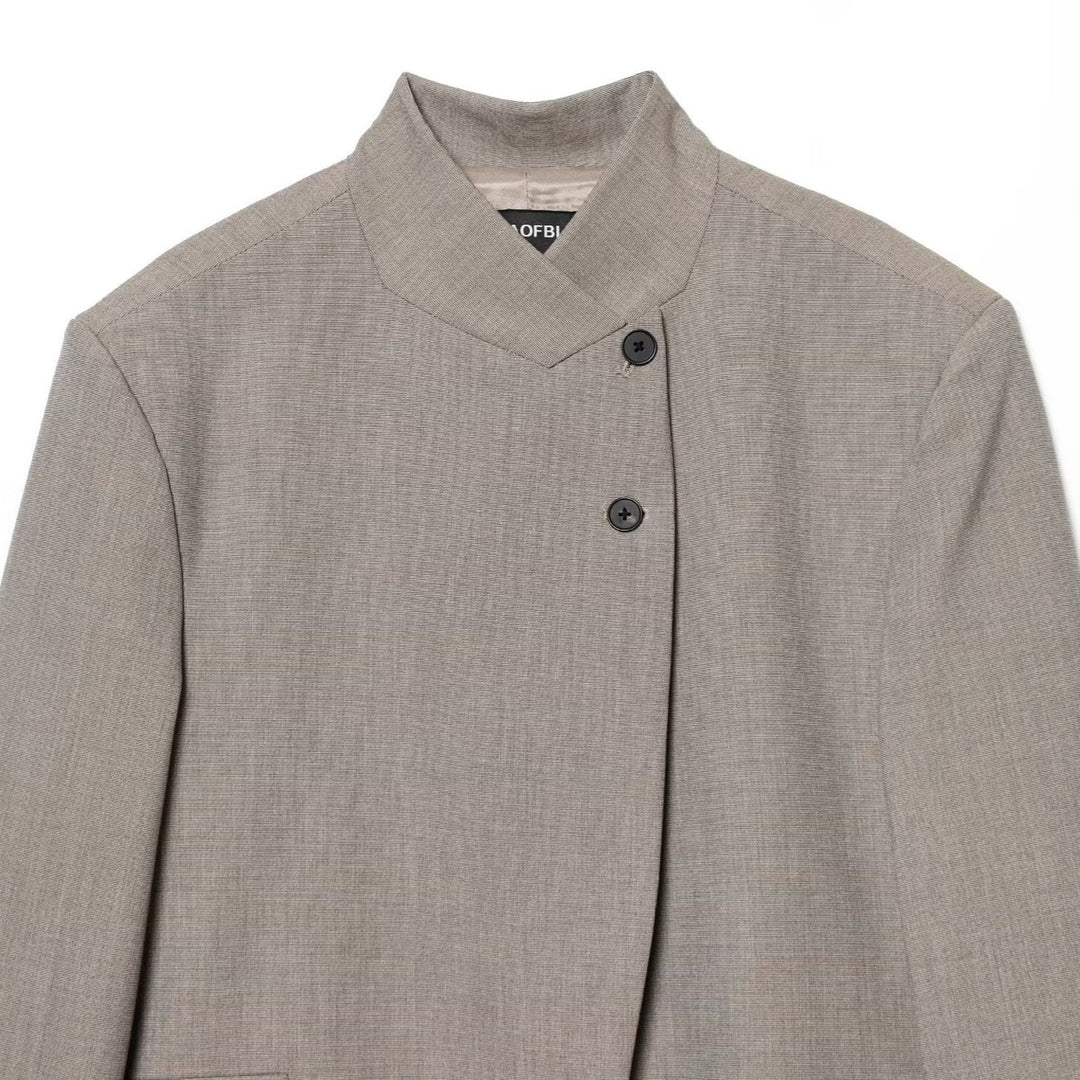 Damen Taillierter Kurzblazer mit Stehkragen und asymmetrischer Knopfleiste Drune