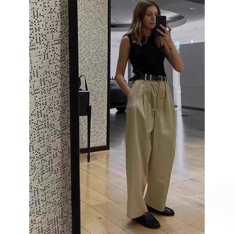 Damen Hoch geschnittene, weit geschnittene Stoffhose Drune