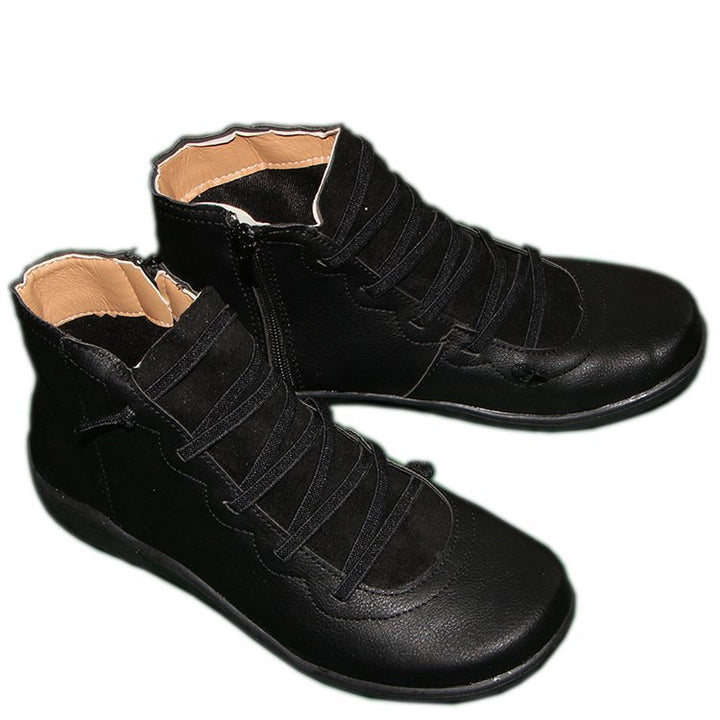 Damen Knöchelhohe Komfort-Boots mit elastischer Zier-Schnürung und seitlichem Reißverschluss Drune